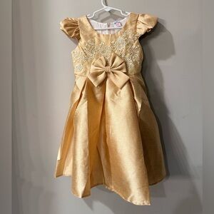 Elegant Gold Kids Dress with Bow